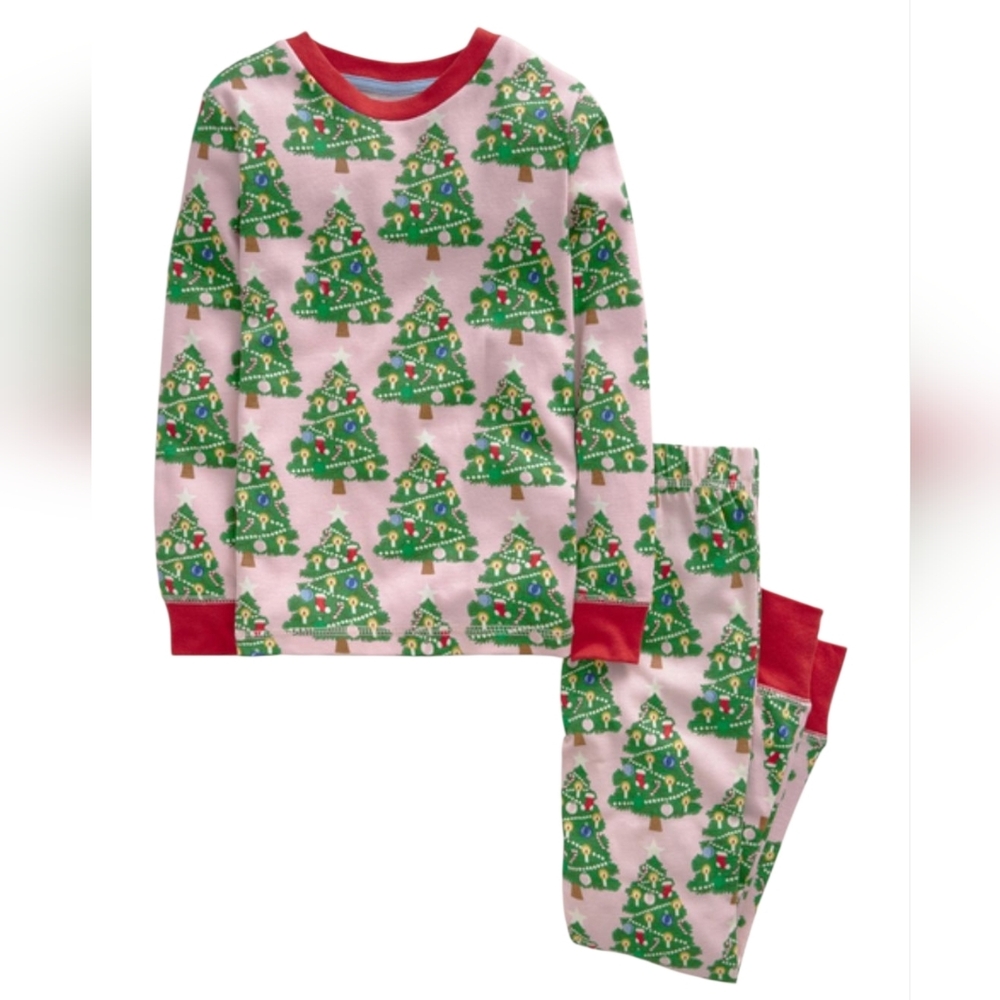 MINI BODEN Snug Glow-In-The-Dark Pajamas Boto Pink Christmas Trees